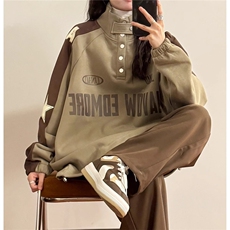 设计感撞色拼接立领卫衣半套头美式五角星字母印花下上衣W78，男装卫衣，星座516A