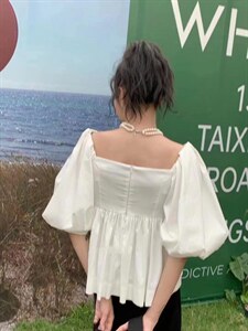【DAVIDA】简约纯色泡泡袖小衫图片
