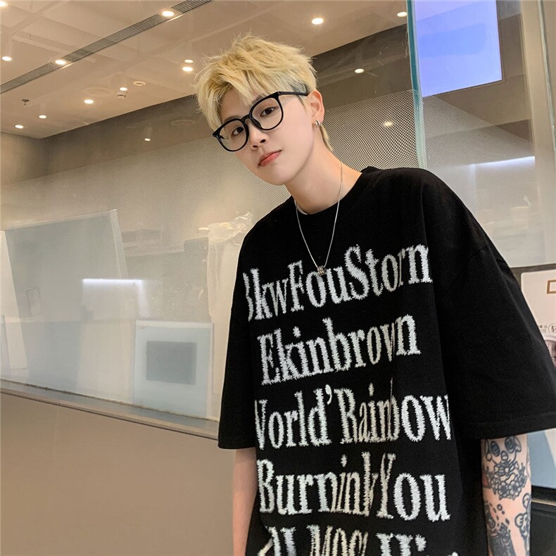 港风字母印花T恤男潮大码短袖T恤男DT77793P28控48：供抖音视频，男装T恤，星座227-7