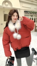 新款现！真狐狸毛保暖红色羽绒服外套2C133-6012-P285-K408，女装羽绒服，2C133
