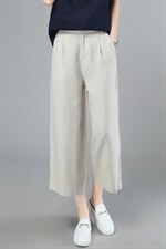 夏季新款中年妈妈棉麻休闲宽腿裤松紧腰薄款八分显瘦亚麻阔腿裤女，女装休闲裤，璐依舞