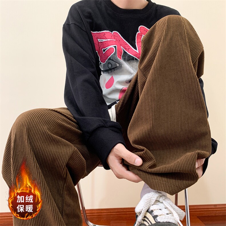 加绒秋款垂感休闲裤宽松直筒裤灯芯绒拖地裤常规45，加绒55图片
