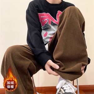 加绒秋款垂感休闲裤宽松直筒裤灯芯绒拖地裤常规45，加绒55图片