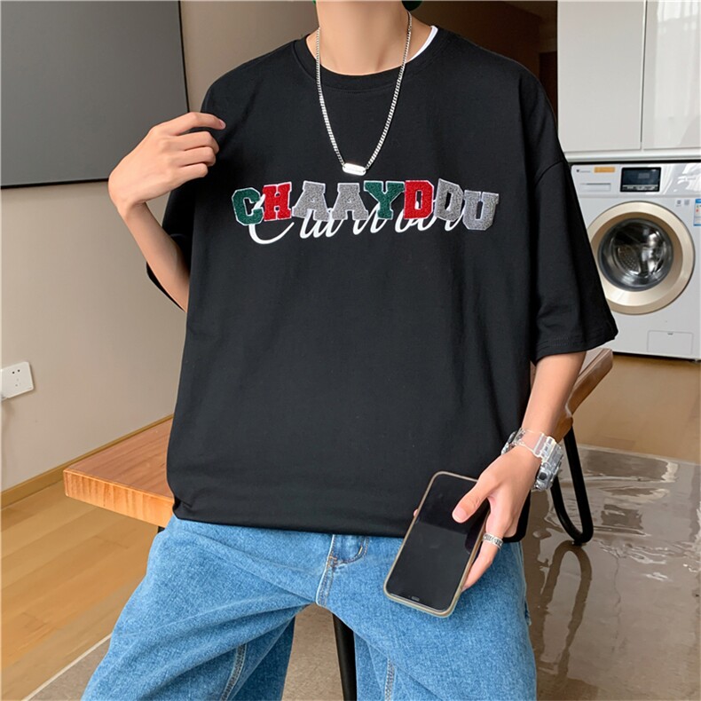 夏季潮牌美式植绒字母短袖T恤男女潮流街头情侣休闲体恤T0555-P28,男装T恤,星座308B-1