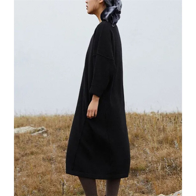 秋冬季新款女时尚百搭显瘦中长款纯色宽松连衣裙,女装连衣裙,盛鼎羊绒