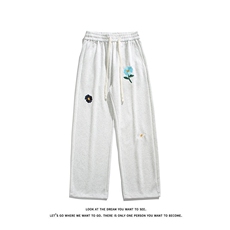250克华棉薄款刺绣小花卫裤美式复古宽松休闲长裤K8645-特价P36，男装休闲裤，电商A007