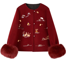 现货新款2183-P390-K596双面羊绒带袖毛狐狸毛可脱，女装双面呢大衣，网红馆