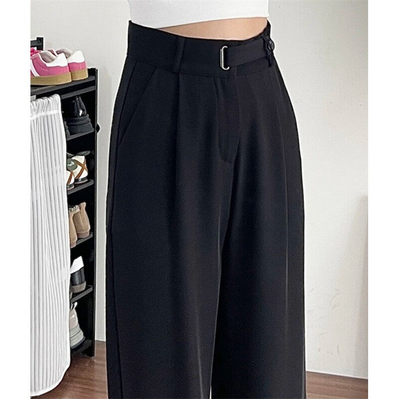 冰丝黑色西装裤高级感新款高腰窄版直筒阔腿小个子休闲西裤垂感，男装西裤，星座601-1