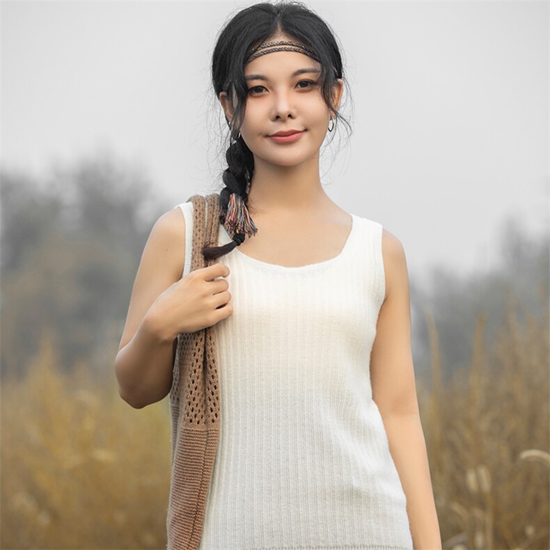 纯仿羊毛背心女内搭薄款无袖马甲外穿坎肩圆领针织衫短款,女装背心吊带,赛冬羊绒