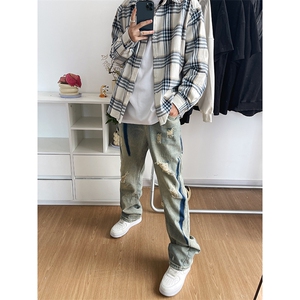 B221 美式ins高街小众个性男女破洞牛仔裤 LK23001-P65 控88图片
