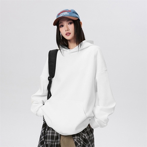 抖音得物高品质二开26春装美式高街无帽绳光板纯色连帽卫衣XS056