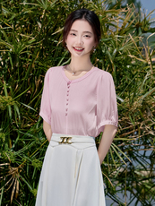 现货2025年夏季设计感圆领气质简约百搭显瘦遮肉衬衫，女装衬衫，火爆靓佳人