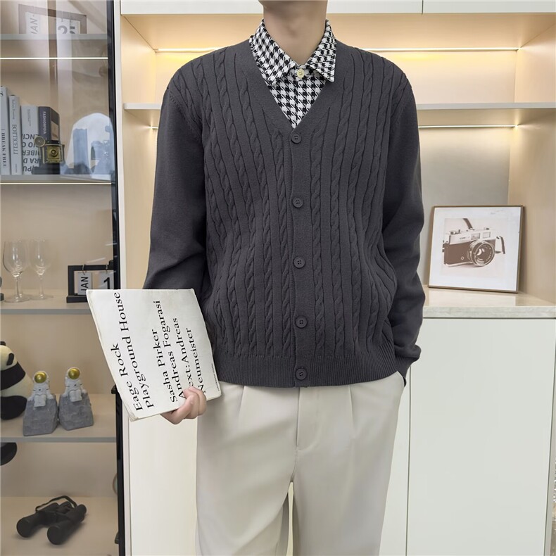 针织衫男士韩版潮流大V领外套宽松百搭2025秋冬ins外套MZ851-P60,男装针织衫/毛衣,星座412-3
