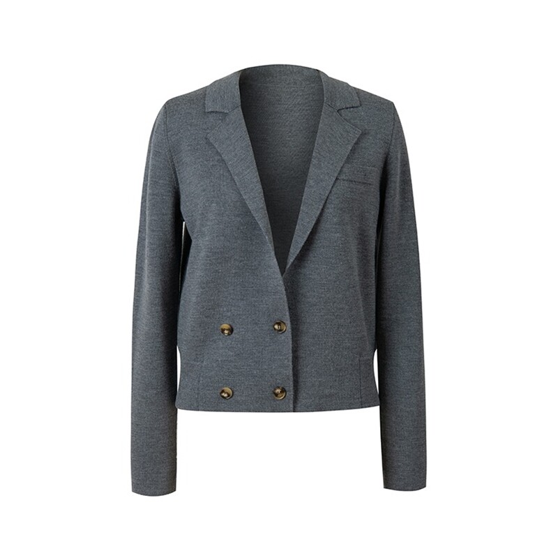 优雅气质双排扣灰色短款西装外套女性秋装新品，女装短外套，特麦惠羊绒