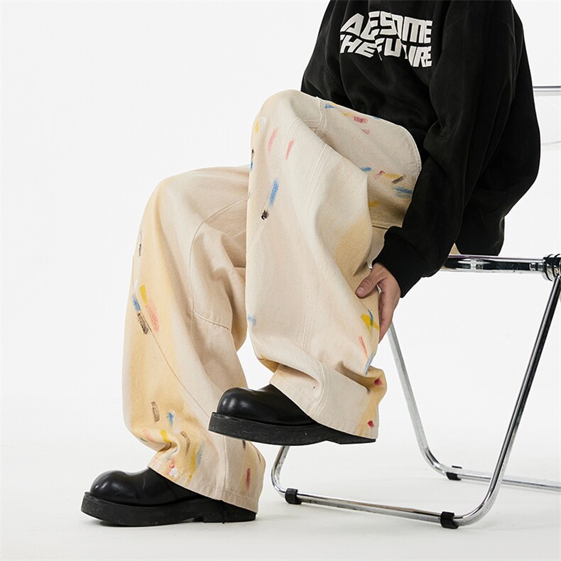 抖音品质秋季新款美式彩绘宽松弯刀牛仔裤B315-K24326-p65控88,男装牛仔裤,电商B315
