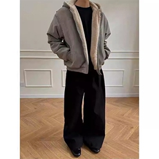 现货高品质美式冬季重磅座山雕大毛毛领pu皮棉衣男女加厚外套，男装皮衣，电商A443