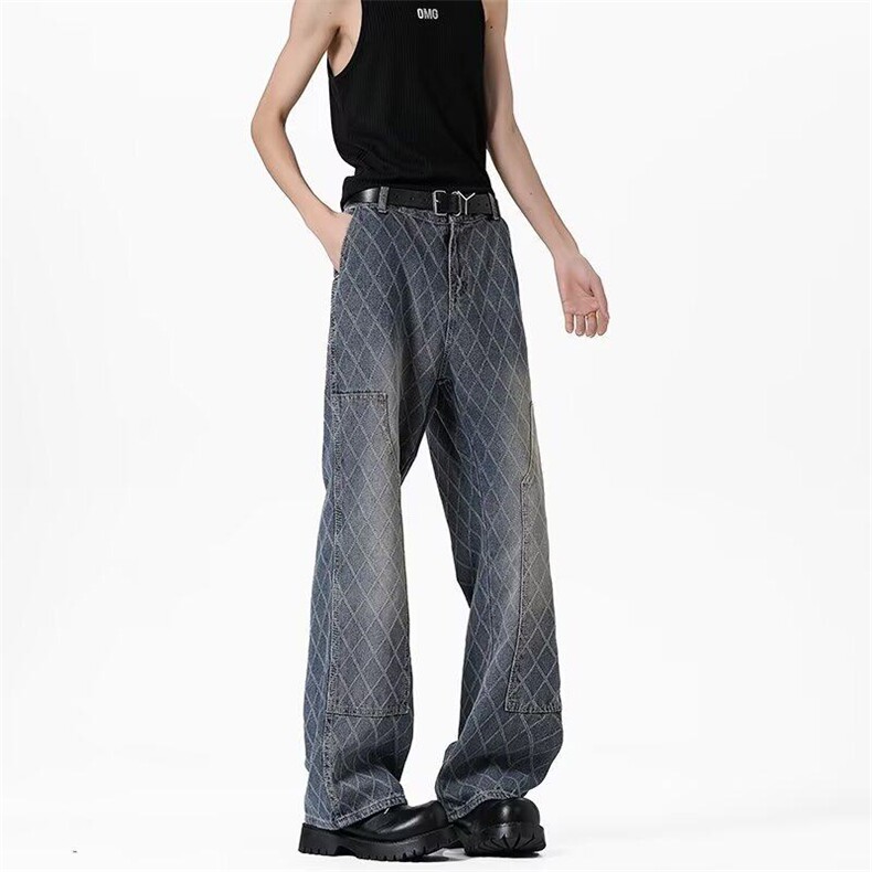 高街牛仔裤男女韩版潮流提花帅气百搭2025夏季ins长裤RK2663-P49，男装牛仔裤，星座412-3