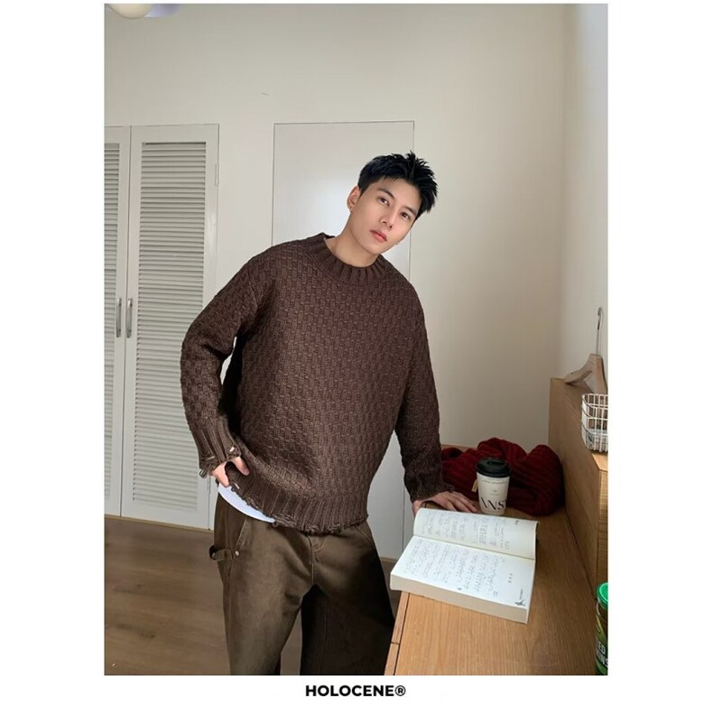 JY444-P46美式复古休闲慵懒风V领针织衫男纯色外套,男装针织衫/毛衣,星座1501-3