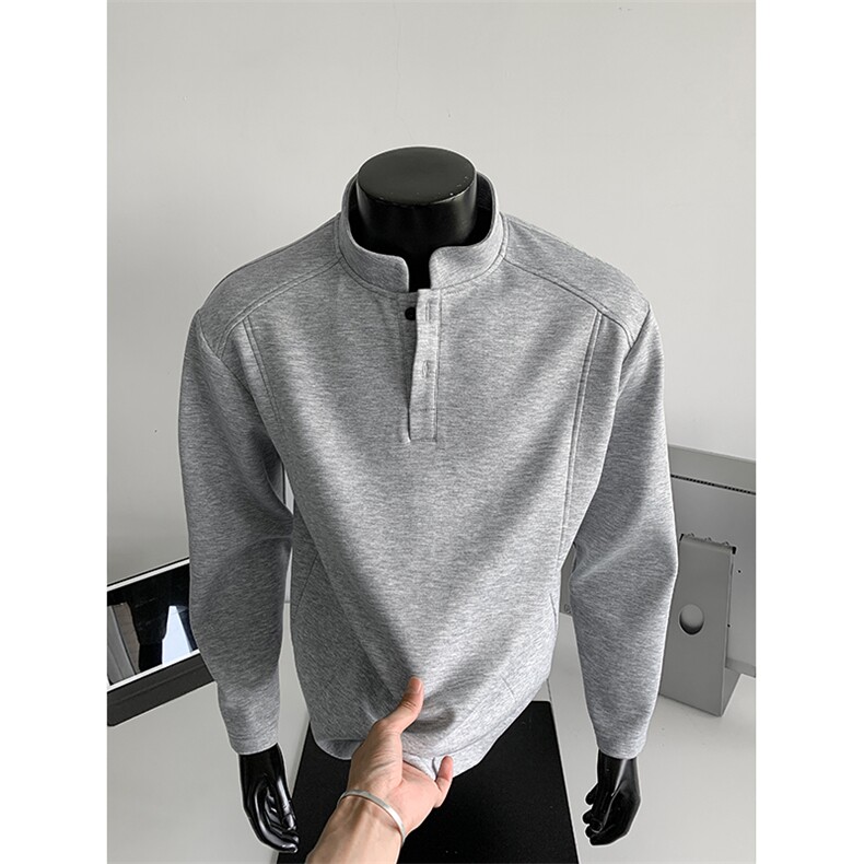 新款300g重磅港风曼巴棉拼接立领大码长袖T恤男T24507-特P30控58，男装T恤，电商A001