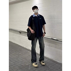 格子衬衫领拼接假两件POLO衫男款夏季半袖高级感宽松短袖T恤上衣，男装Polo衫，星座1116A（原606A-3）
