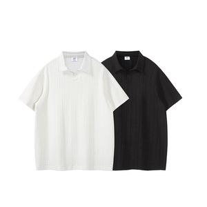 260克麦穗条亨利领polo衫男士夏季短袖T恤V领宽松大码上衣P25图片