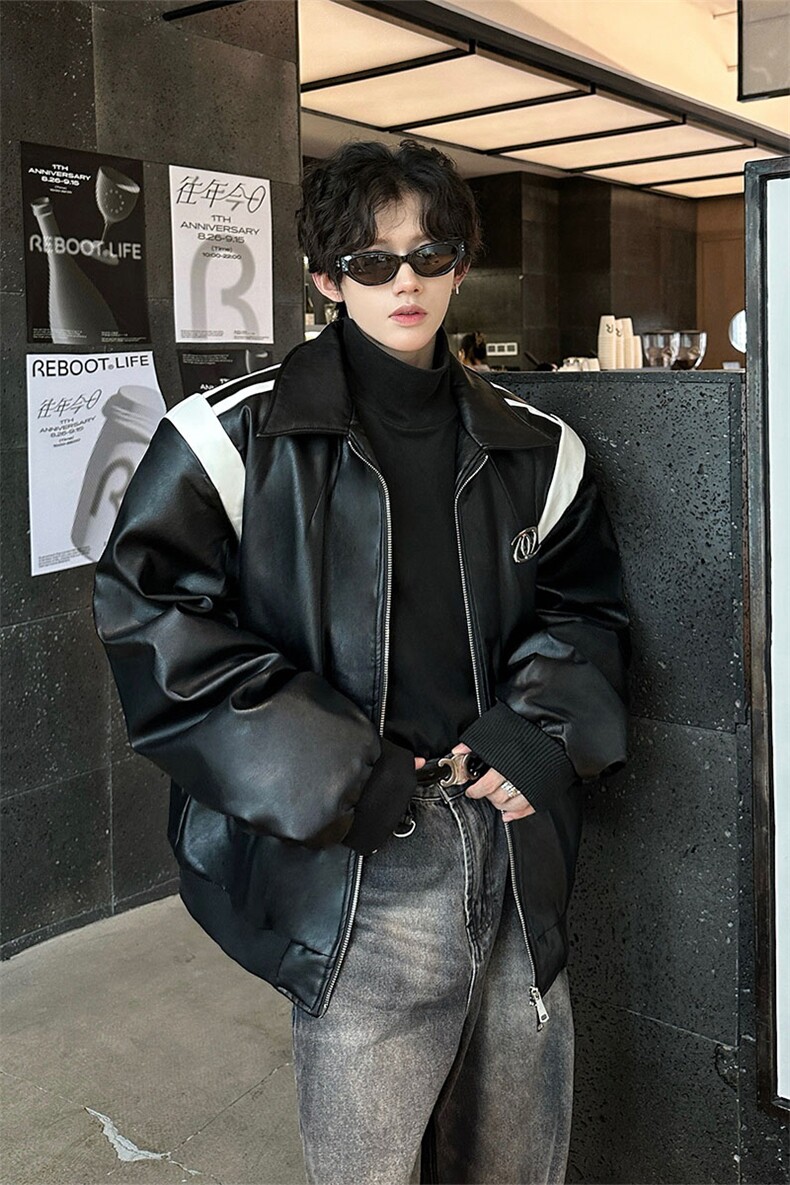 冬季宽松设计感拼接皮棉衣潮休闲加厚外套XZ811A-MF160-P125,男装棉衣,星座811A