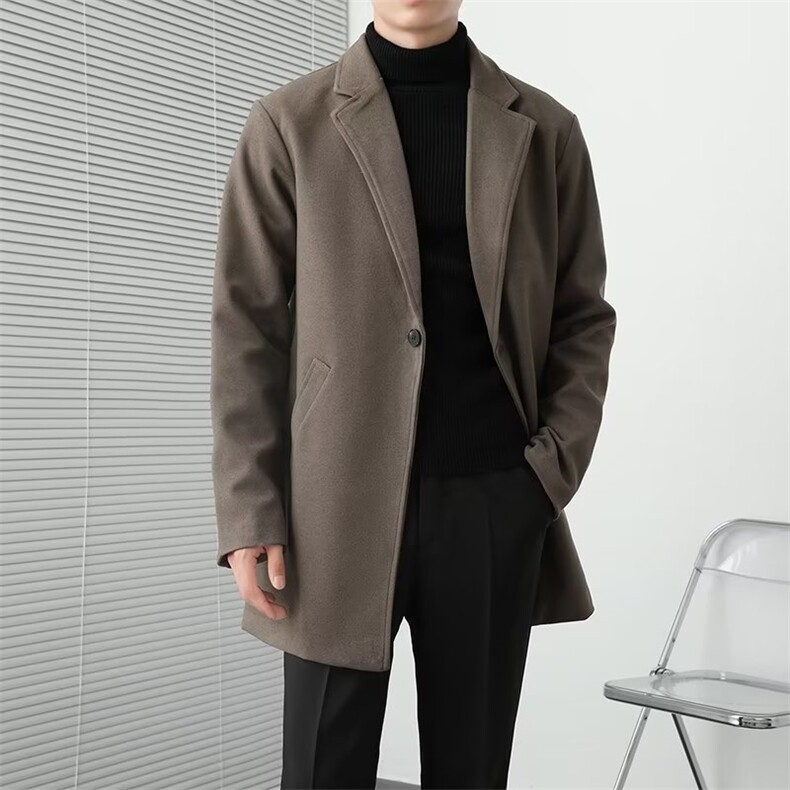 厚款毛呢大衣中长款宽松韩版气质风衣男高级感休闲西装外套FM51，男装风衣，星座1116A-2（原606A-1）