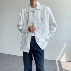 衬衫方领青春流行气质新款男长袖日系潮原宿文艺夏季纯色标准潮流，男装衬衫，星座601-2