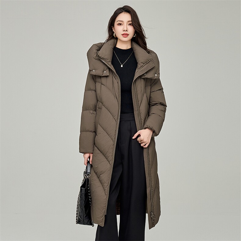 长款御寒连帽羽绒服女冬季加厚简约百搭保暖90白鸭绒外套,女装羽绒服,阿舍尔精品