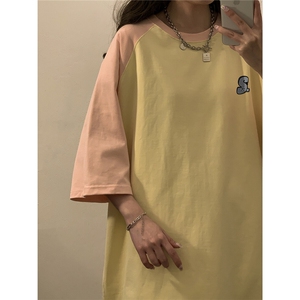 1中性风插肩袖S立体贴标T恤女大码SM-5XL短袖T恤男DT8777P28控49图片