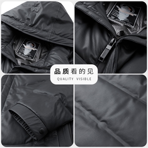 冬季皮羽绒服男装御寒休闲加绒加厚帽子可脱卸保暖高端皮衣外套图片