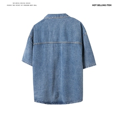 美式复古水洗短袖牛仔衬衫潮牌宽松设计休闲外套，男装衬衫，星座410-6（原星座1304-1）