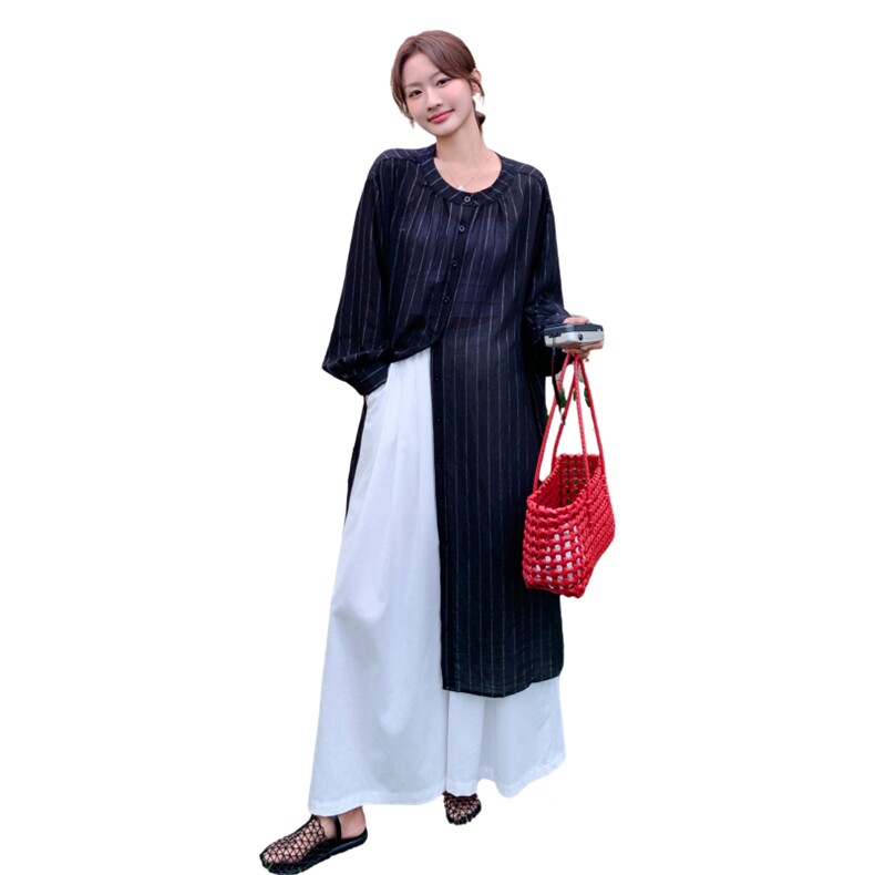 夏季新品中长款防晒衬衫+阔腿裤套装2C259-9903-P165-K248,女装套装/套裙,2C259