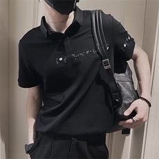 DX13/特P58控78夏社会小伙网眼珠地棉小刺绣翻领POLO短袖T恤黑首1，男装T恤，星座305B-1