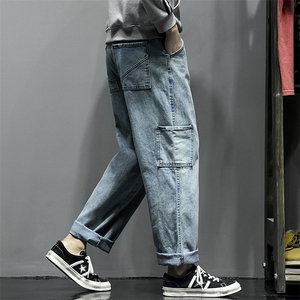2021春季灰墙日系新美式休闲大口袋九分裤牛仔裤男N8019-P50图片
