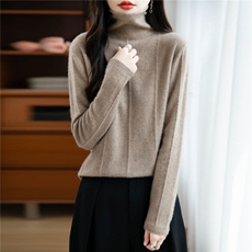 2025秋冬堆堆领100纯羊毛衫女纯色高龄毛衣内搭宽松针织打底衫新，女装羊毛衫，绒汀羊绒
