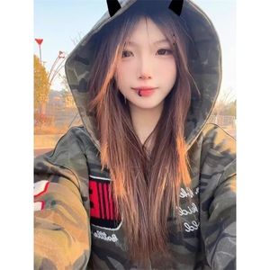 2025新款美式迷彩斑纹连帽卫衣男女潮宽松重磅开衫情侣装外套图片
