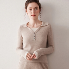 2025年秋季新款百搭女士翻领抽条假两件上衣，女装羊绒衫，尚达羊绒