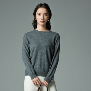 纯色圆领长袖35%羊绒衫女秋冬新品纯色简约基础百搭套头针织衫图片