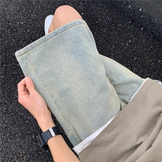 夏季潮流经典百搭牛仔短裤男宽松直筒五分裤中裤水洗黑灰色运动裤，男装牛仔裤，星座601-2