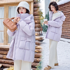 【冬季新品】马卡龙色系中长款连帽羽绒服女-洋气减龄温暖羽绒服，女装羽绒服，慕依路