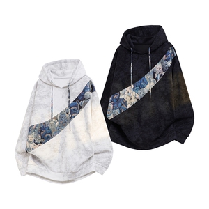 WY10200-特批40 春季新款连帽设计感拼接撞色宽松大码扎染卫衣男图片