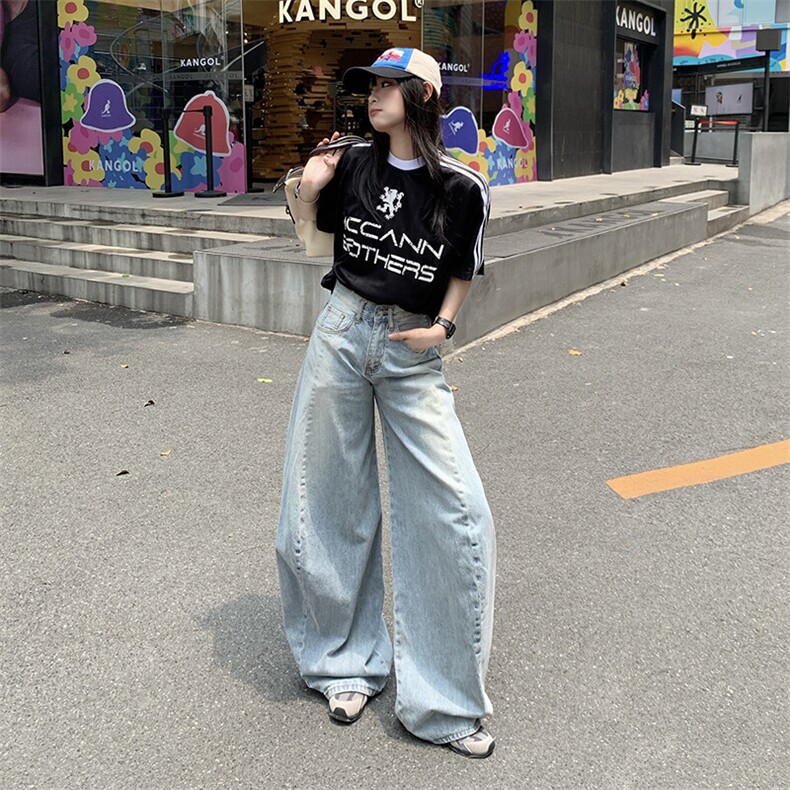 水洗阔腿牛仔裤男女薄款2026新款美式宽松垂感拖地裤YD9012-P75,男装牛仔裤,星座509