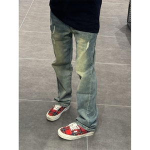 牛仔裤男生休闲裤设计感潮牌宽松水洗直筒裤子K6002