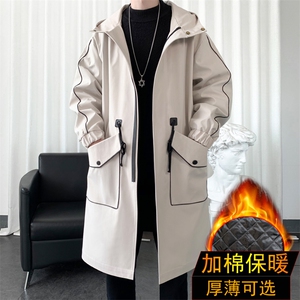 加绒加厚风衣男中长款大衣男棉衣男F080薄P105加棉P120爆景一图片