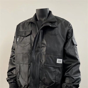 潮机能多口袋工装皮衣外套男士帅美式宽松皮夹克机车服W6330-P81图片