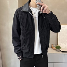 网络图现货美式重磅高密斜棉水洗皮领拉链休闲夹克外套J7735-P95，男装夹克，星座715-7