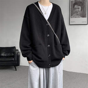 8XL-M大码V领开衫毛衣外套男日系复古宽松慵懒风针织衫KS002p55图片