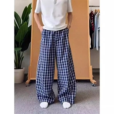格子阔腿裤男女夏季新款同款ins风宽松直筒拖地裤慵懒休闲薄裤子，男装休闲裤，星座506A