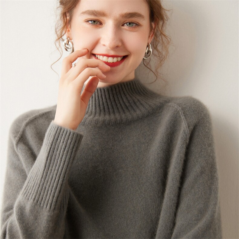 纯色套头长袖单件2024年秋季简约通勤35%羊绒衫,女装羊绒衫,艾巧羊绒